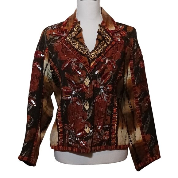 Vintage Sandy Starkman Art to Wear Embellished Mixed Media Blazer Jacket Size M - Picture 1 of 16